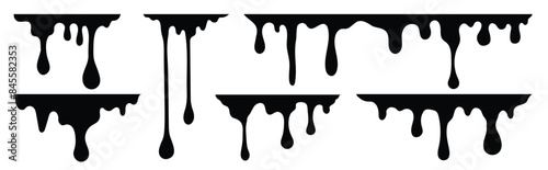 Black dripping oil stain, melt drips , liquid, ink silhouettes isolated vector illustration. photo