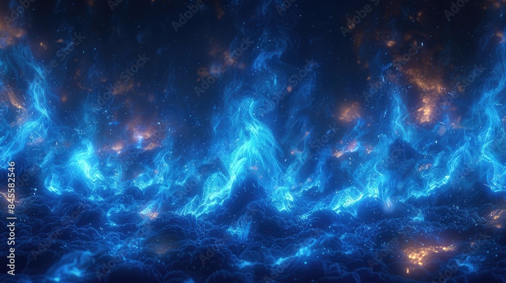 Naklejka premium Blue glowing ethereal plasma flame in space 