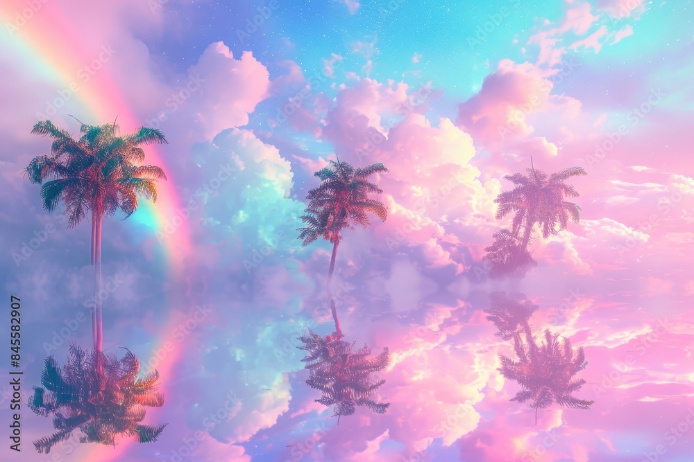 Obraz premium Psychedelic Oasis: Where Stars Meet Palm Trees