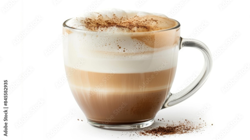 Latte Macchiato in a Glass Cup with Frothy Milk and Coffee Layers, Generative AI Latte Macchiato in a Glass Cup with Frothy Milk and Coffee Layers, Generative AI