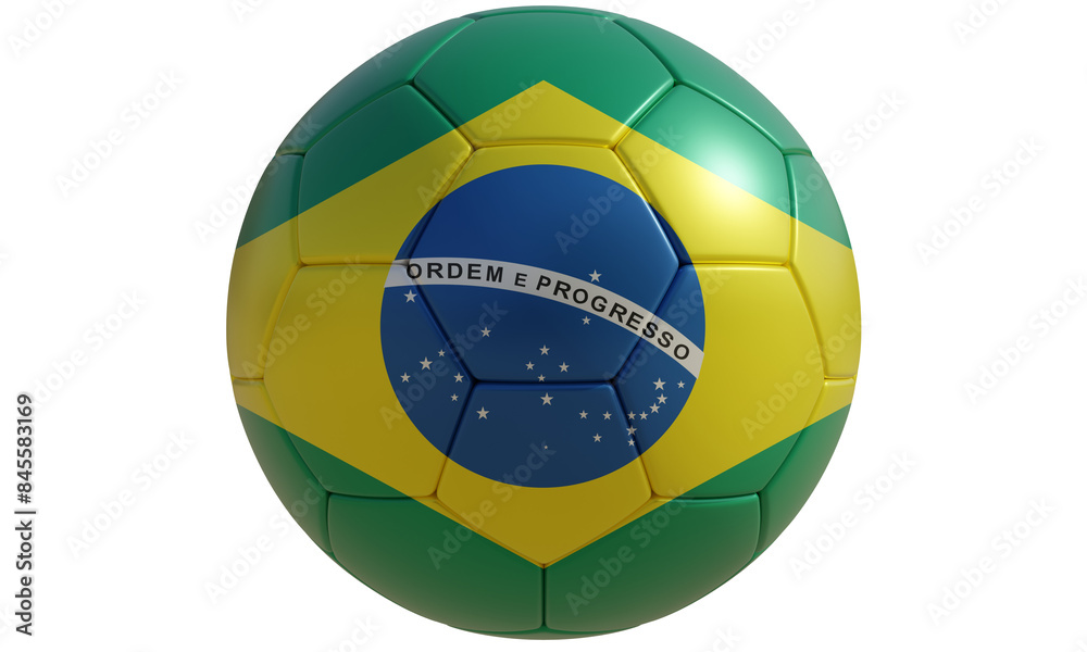 Fototapeta premium Soccer ball with brazilian flag isolated on white transparent. Football in Brazil