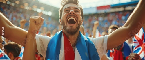 Excited Fan Cheers With National Flag During Stadium Event