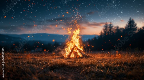 A Blazing Campfire Under a Starry Night Sky