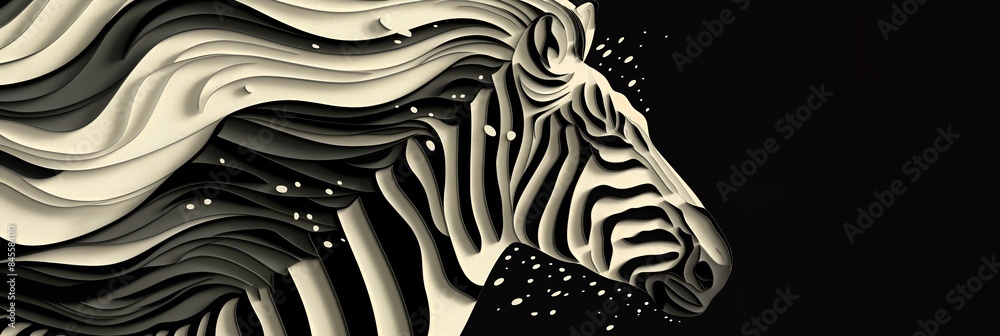 Obraz premium Black and White Zebra Head Paper Cut Art