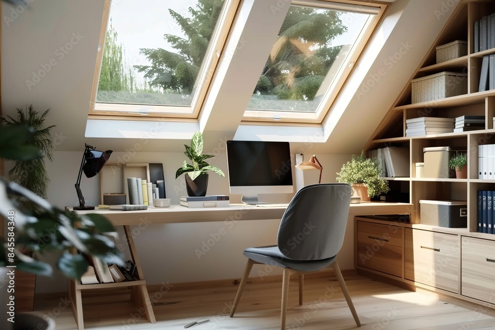 Fototapeta premium Stylish Home Office Spaces of Inspiring Designs for Productivity and Comfort