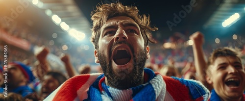 Excited Fan Cheers During A Night Game At A Stadium