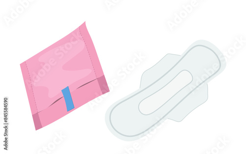 Packed and opened menstrual period pad for monthly critical days isolated vector illustration