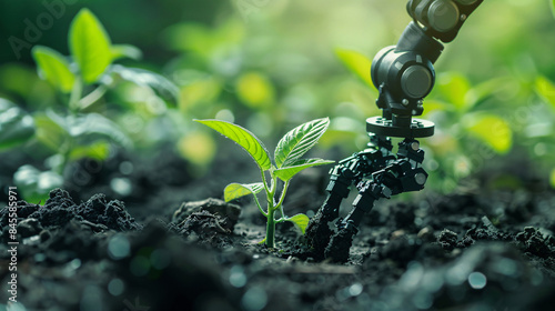 Industrial robot planting seeds in a smart agriculture environment