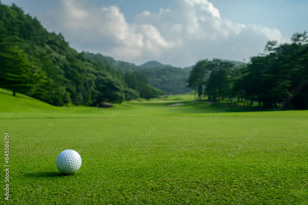 Serene Golf Course Landscape with Golf Ball on Green Serene Golf Course Landscape with Golf Ball on Green