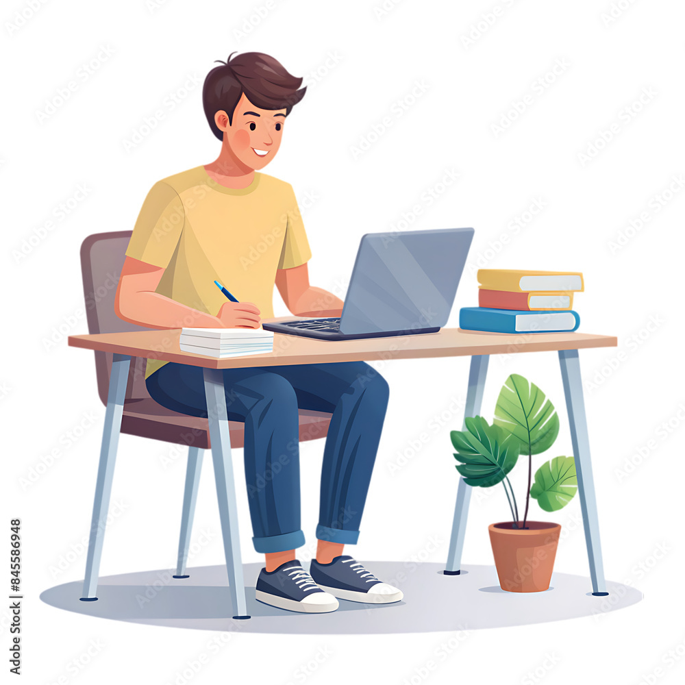Young businessman working with computer remotely Young businessman working with computer remotely