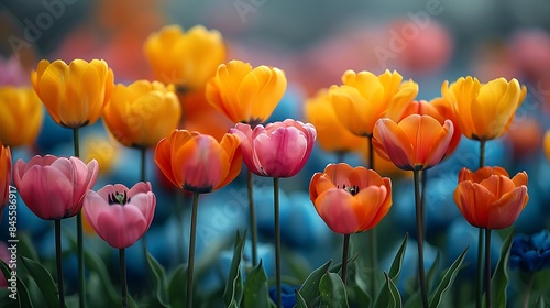   Springtime flower field on a solid background