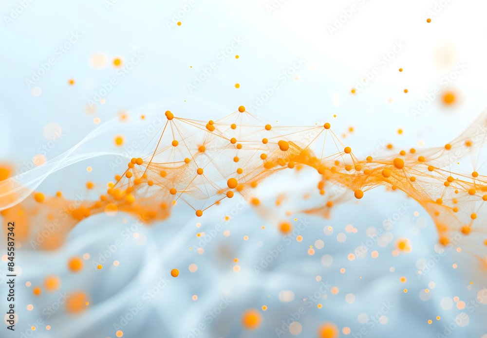 Intricate Network of Connected Nodes and Dots in Orange and Blue Hues