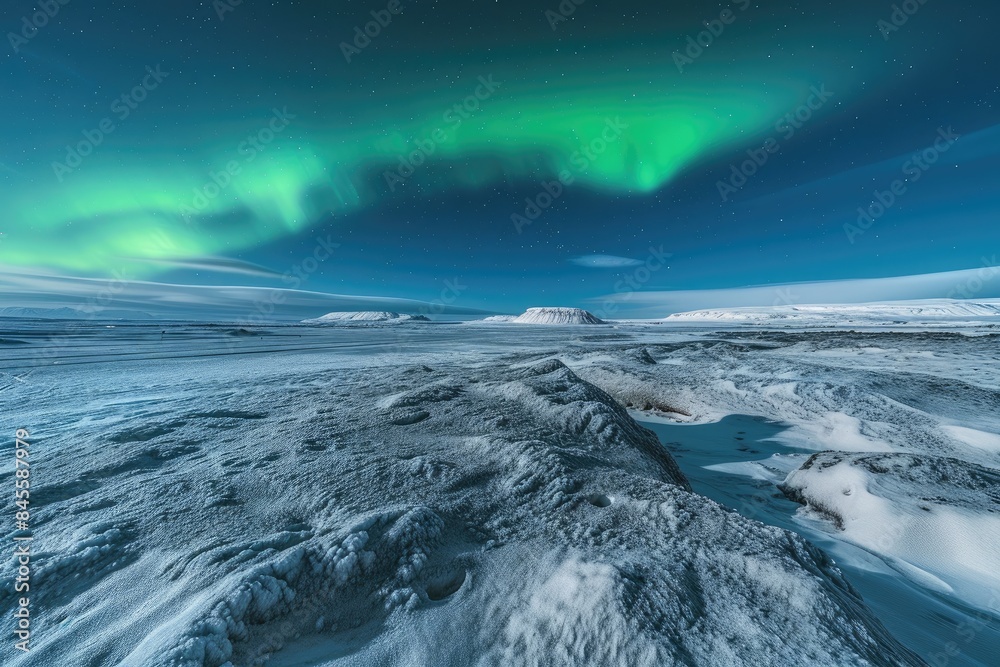 Fototapeta premium Aurora's Icelandic Tapestry: Winter's Dazzling Dance