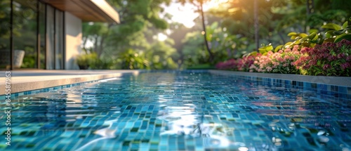 Tranquil Poolside View With Lush Greenery and Afternoon Sun