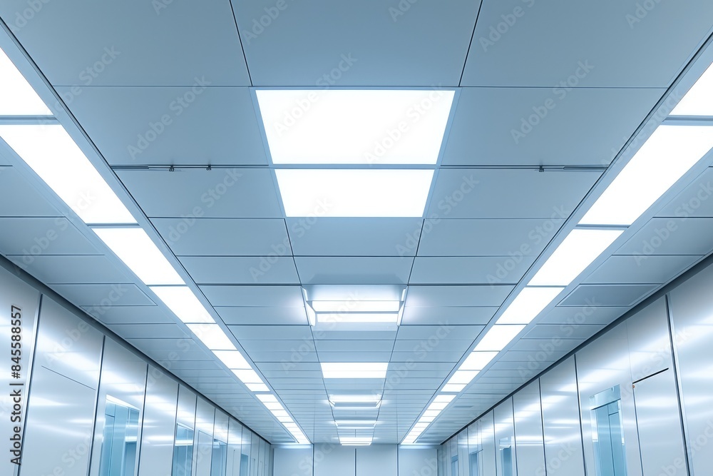 Sterile Environment: Square Light Fixtures in Cleanroom Ceiling Sterile Environment: Square Light Fixtures in Cleanroom Ceiling