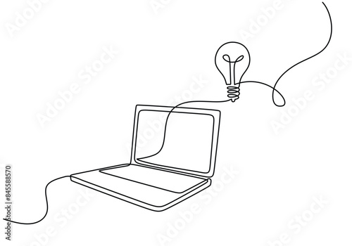 laptop with light bulb continuous line drawing online business idea concept Vector minimalist design
