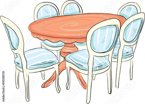 Empty dining table for six people.