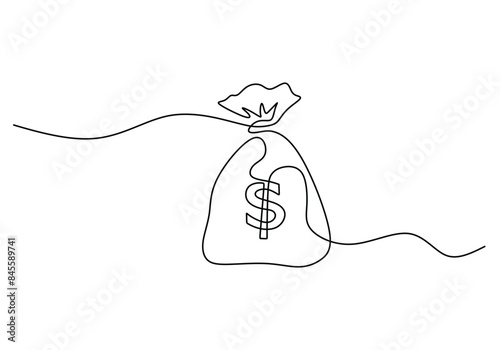 Dollar money bag continuous line drawing. Money saving investment and finance bank concept