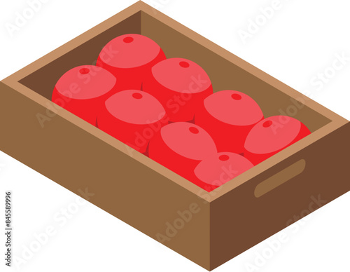 Wooden crate full of red apples being prepared for shipping by a farmer