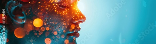 Abstract portrait with colorful bokeh and blue background. photo
