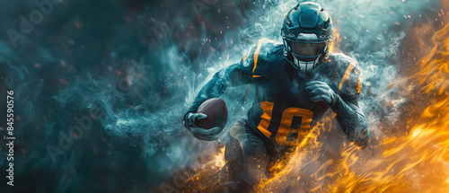 American Football Player Running With Smoke Effect