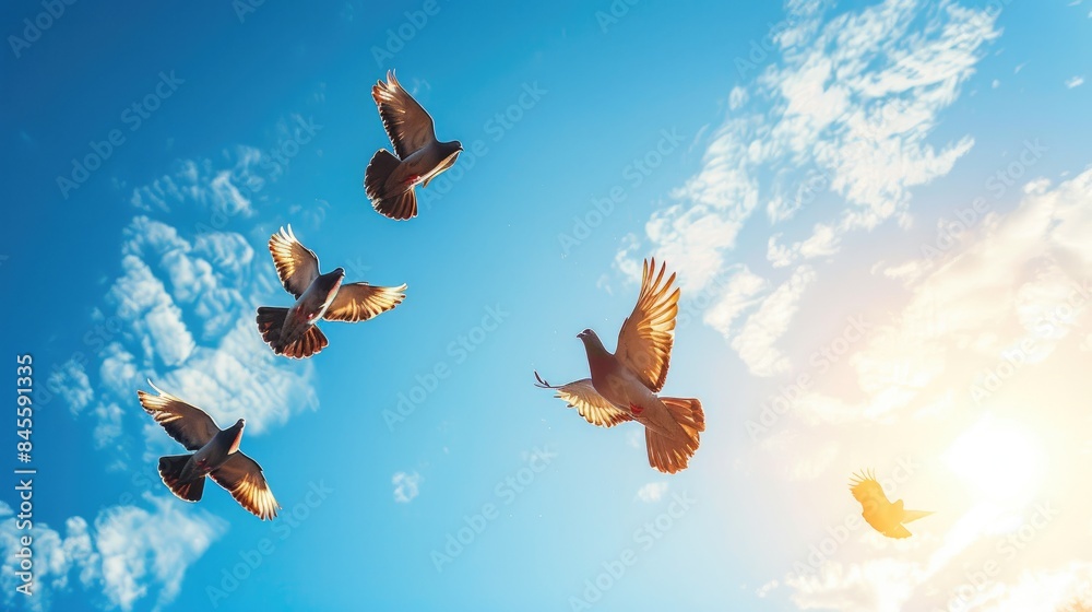 Freedom in Flight: Pigeons against Azure Sky Freedom in Flight: Pigeons against Azure Sky
