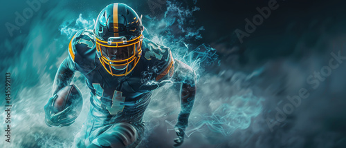 American Football Player Running With Smoke Effect photo
