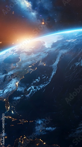 Glowing World: Earth's Luminous Presence. earth from space with shining background