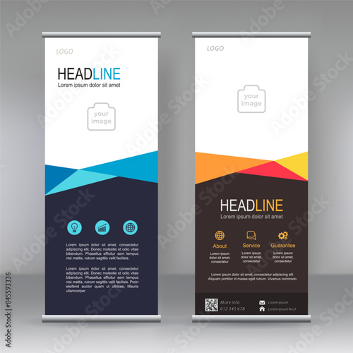 Vertical banner stand template design, modern x-banner and flag-banner advertising design element