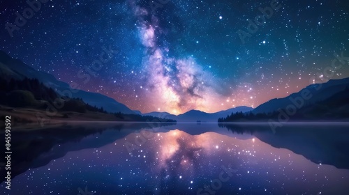 Stardust Symphony: Milky Way's Sparkle Reflected on a Silent Lake © Andrii 