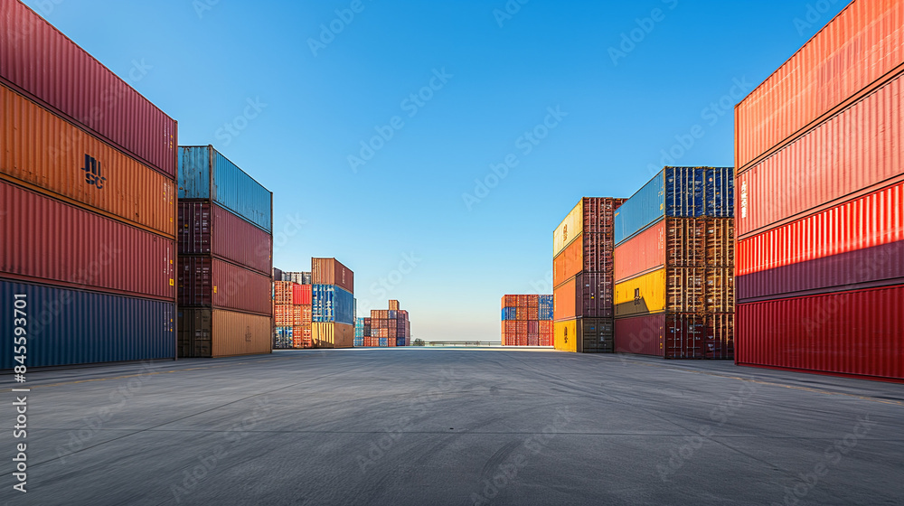 custom made wallpaper toronto digitalContainer yard with a clear blue sky and ample ground space, focusing on global business logistics for freight carriers and cargo transportation