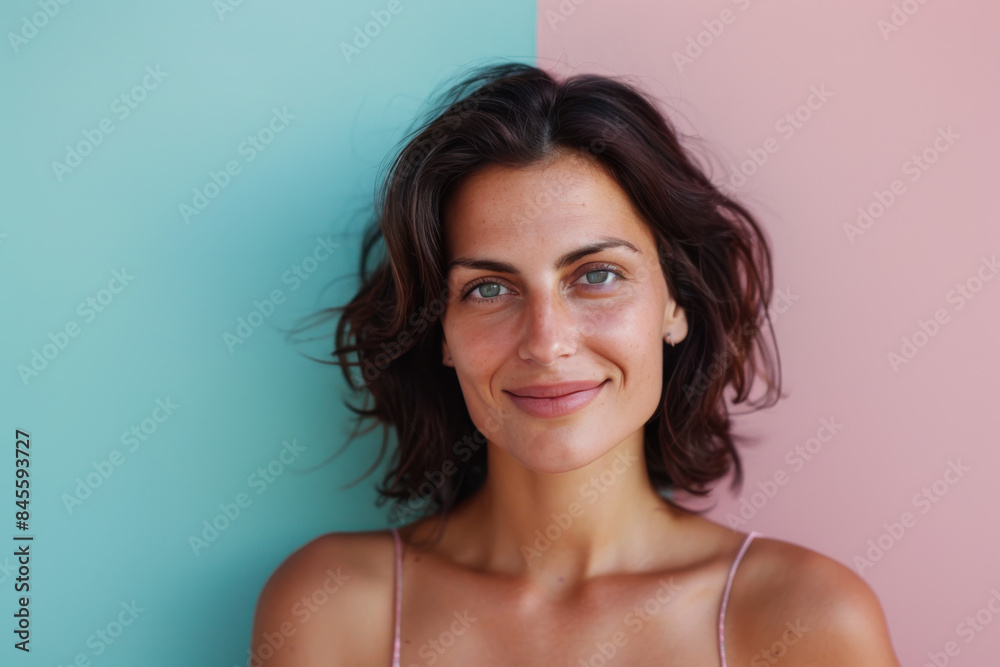 A close up portrait of a woman with a subtle smile A close up portrait of a woman with a subtle smile