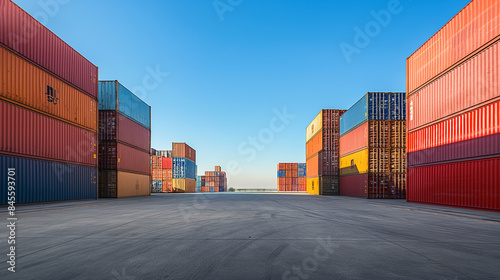 Wallpaper Mural Container yard with a clear blue sky and ample ground space, focusing on global business logistics for freight carriers and cargo transportation Torontodigital.ca