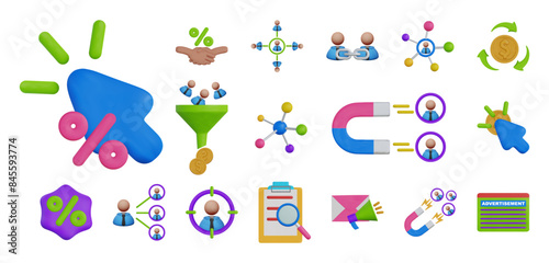 3d Realistic Affiliate Marketing Icon. 3d Funnel Icon. 3d Lead Icon. 3d Cpc Icon.