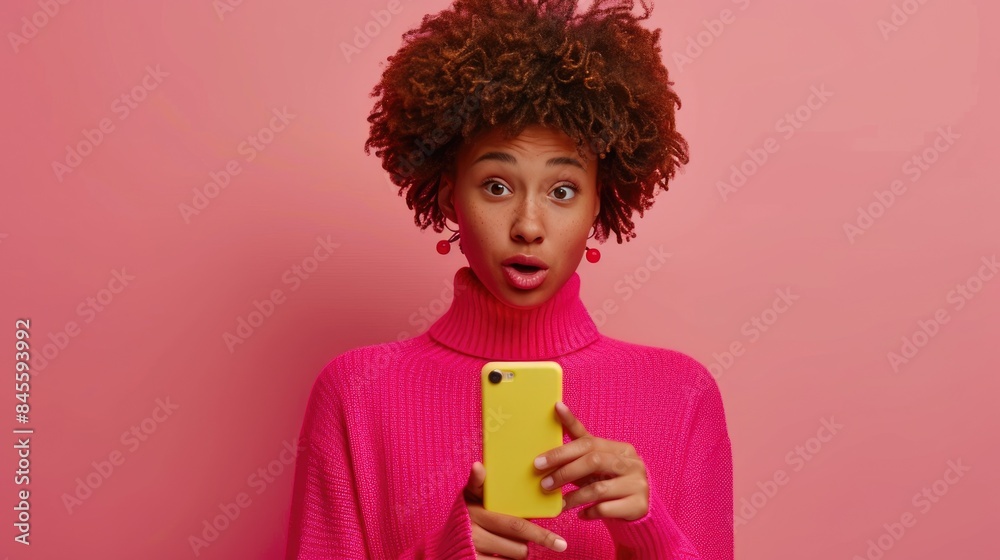 Digital Connection: Neutral Background Portrait of 30s Female Using Smartphone Digital Connection: Neutral Background Portrait of 30s Female Using Smartphone