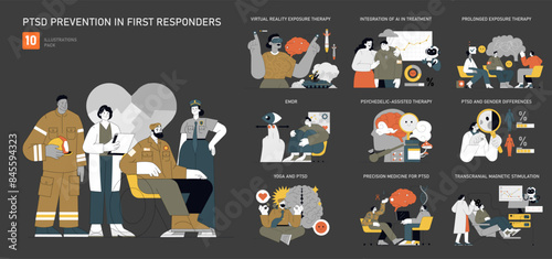PTSD Prevention in First Responders. Flat Vector Illustration