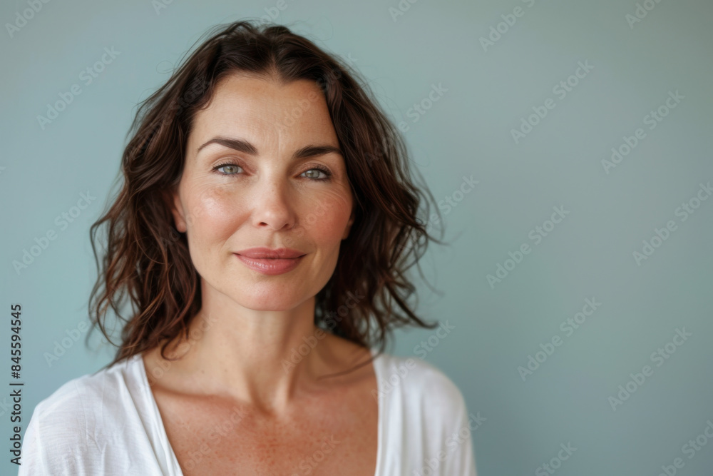 A close up portrait of a woman with a subtle smile A close up portrait of a woman with a subtle smile