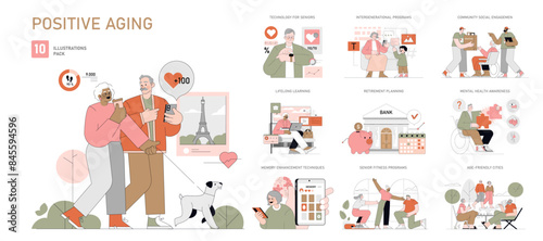 Positive Aging. Flat Vector Illustration