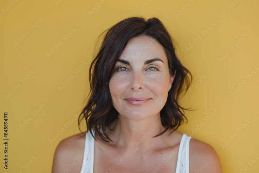A close up portrait of a woman with a subtle smile A close up portrait of a woman with a subtle smile