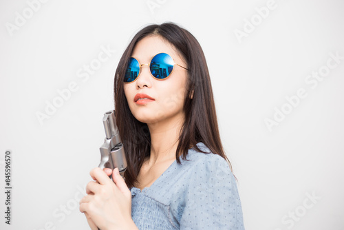 Sexy dangerous beautiful women with .44 magnum revolver gun photo