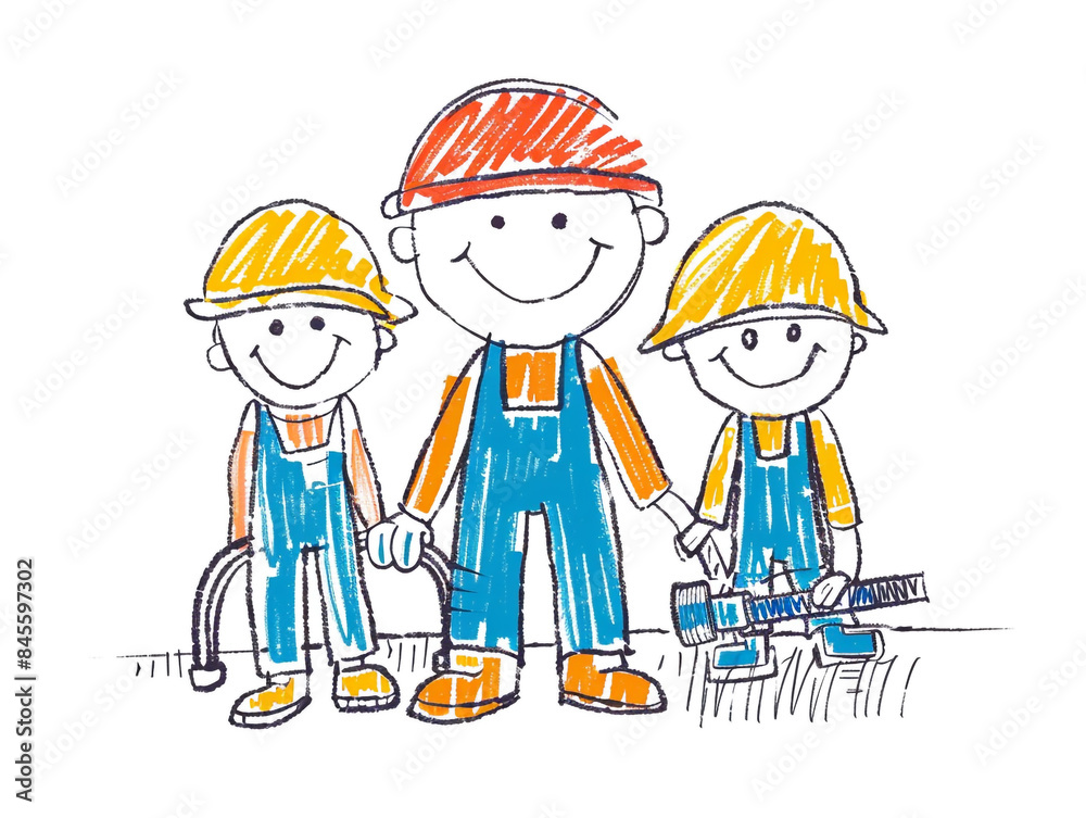 Children's illustration in stickman style about construction workers isolated on white background.
Children's illustration in stickman style about construction workers isolated on white background.