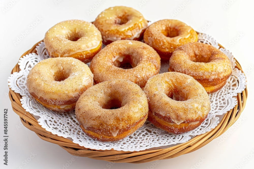 Rustic Charm: Baked Pumpkin Doughnuts in Delicate Lace Doily Basket Rustic Charm: Baked Pumpkin Doughnuts in Delicate Lace Doily Basket