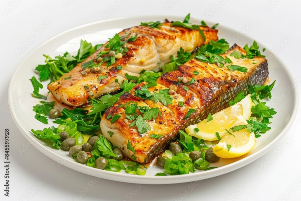 Luscious Caesar-Roasted Fish with Fresh Parsley and Scallion Garnish Luscious Caesar-Roasted Fish with Fresh Parsley and Scallion Garnish