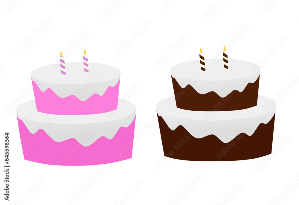 Vector Pink and Brown Birthday Cake on a White Background Vector Pink and Brown Birthday Cake on a White Background