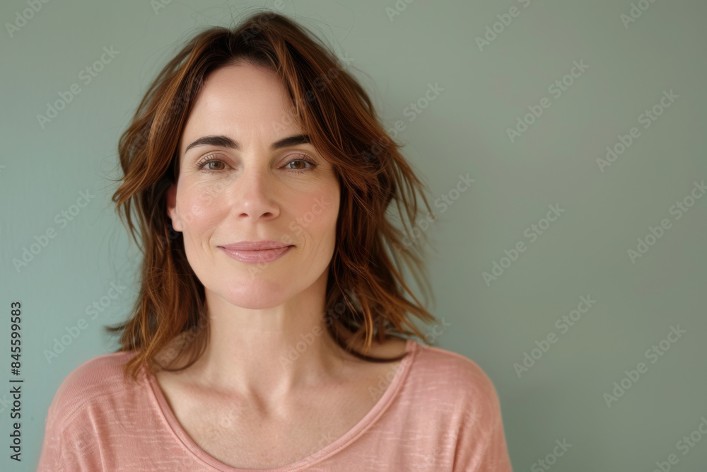 A close up portrait of a woman with a subtle smile A close up portrait of a woman with a subtle smile