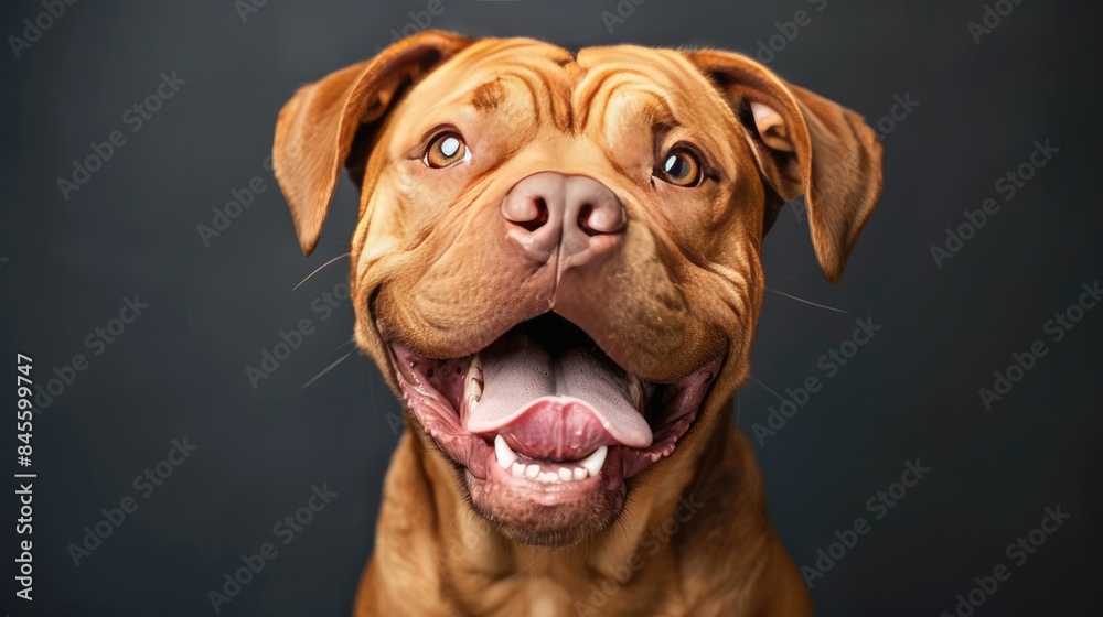 Delighted dog showing off a wide grin, its eyes gleaming with sheer happiness Delighted dog showing off a wide grin, its eyes gleaming with sheer happiness