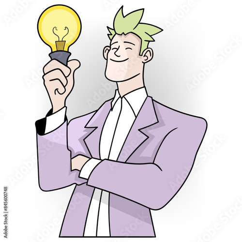businessman holding a bulb lamp as a sign of finding the best business strategy