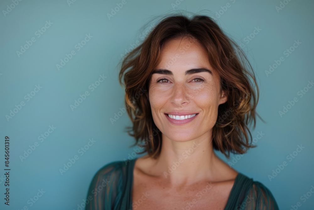 A close up portrait of a woman with a subtle smile A close up portrait of a woman with a subtle smile