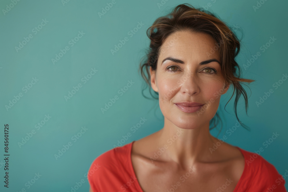 A close up portrait of a woman with a subtle smile A close up portrait of a woman with a subtle smile