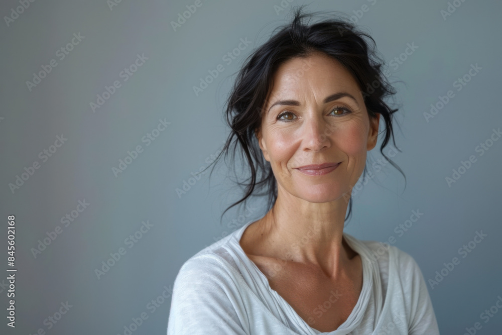 A close up portrait of a woman with a subtle smile A close up portrait of a woman with a subtle smile
